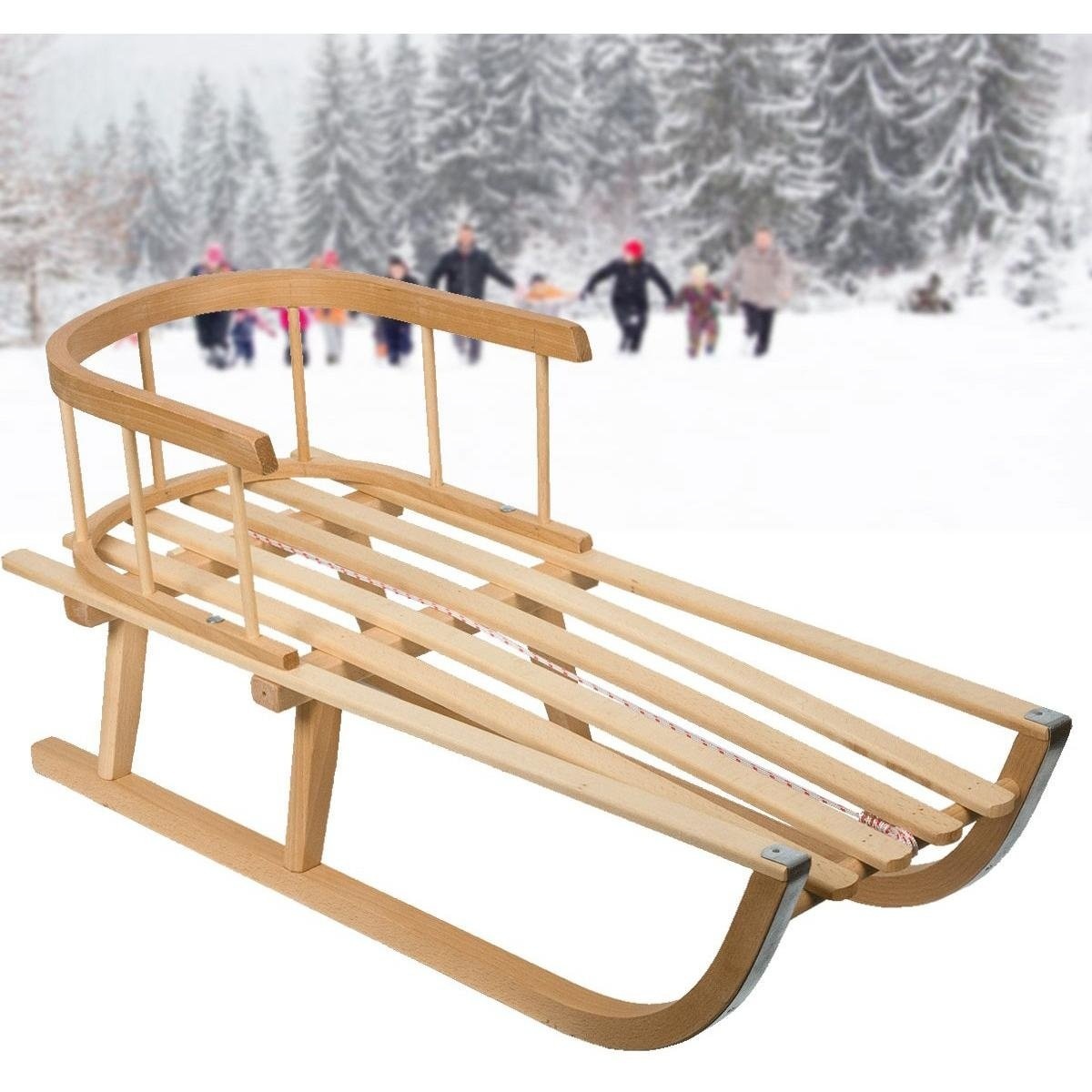 Robuuste Houten Slee 88 cm - Inclusief Touw en Rugleuning - Belastbaar tot 50kg
