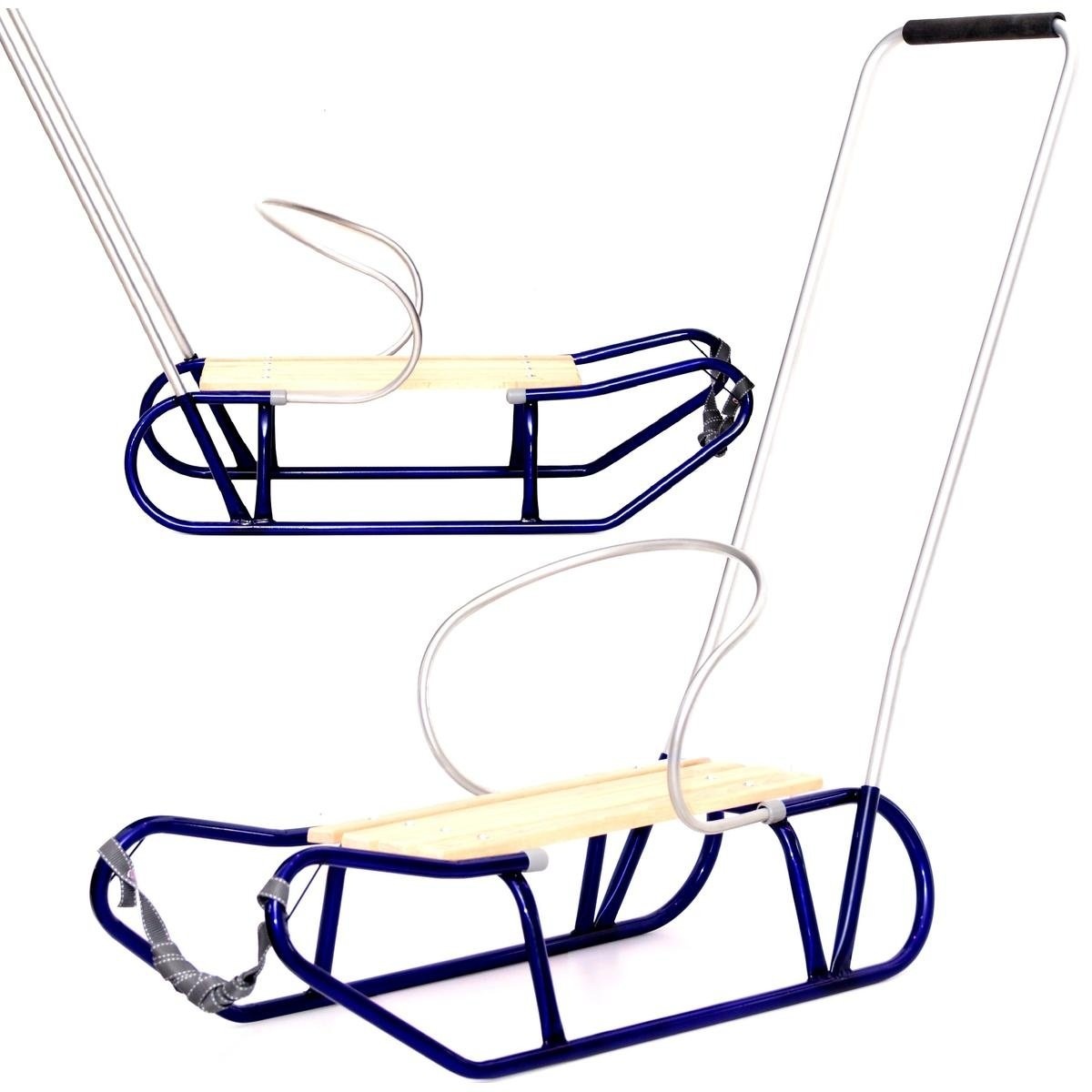 Veilige Familieslee met Rugleuning - Metalen Constructie - Inclusief Duwstang - Blauw
