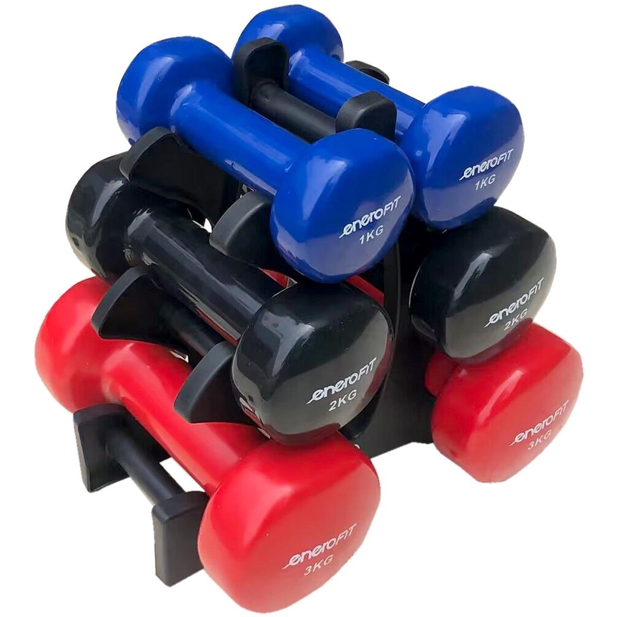 Zachte Vinyl Dumbbells Set - 6 Ergonomische Gewichten met Standaard - 1-3 kg