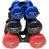 Premium Vinyl Dumbbell Set - 6-delige Gewichtenset met Standaard - 1 tot 3 kg