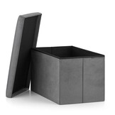 Velvet Zitpoef Set - 4 Luxe Opbergpoefs - Extra Zitplaatsen - Grijs Fluweel