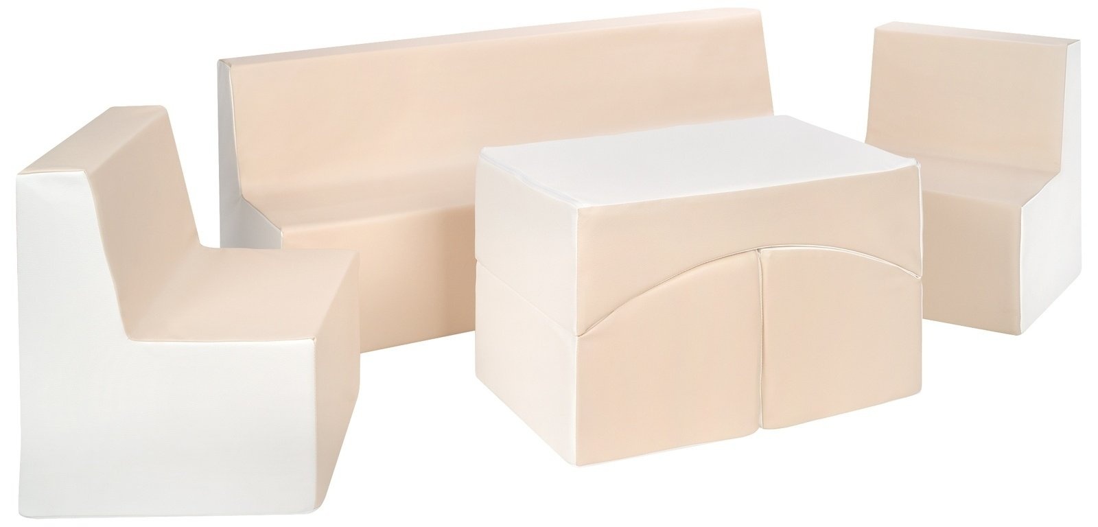 Complete Kinderkamer Meubelset - Bank, Stoelen en Coach - Eco-leer Wit/Cappuccino