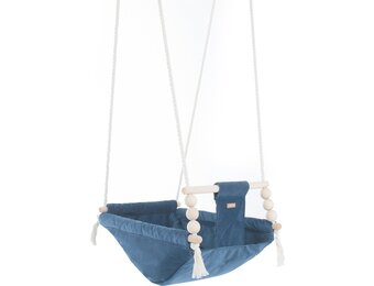 Multifunctionele Babyhangmat - Verstelbaar van Lig naar Zit - Marineblauw met Hout