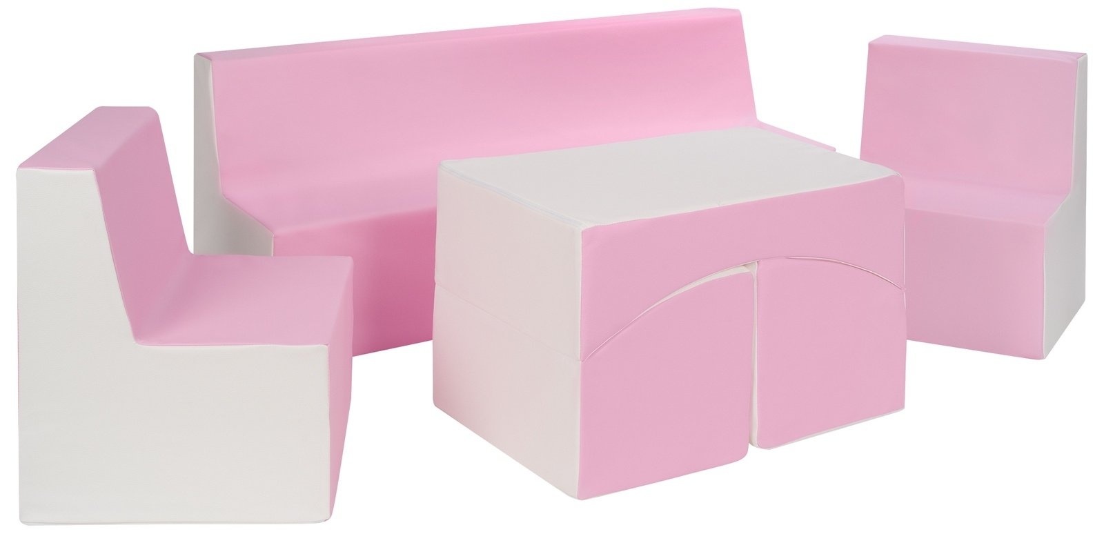 Duurzame Kindermeubelset Eco-leer - 4-delige Zithoek Wit/Pastelroze