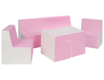 Luxe Kinderkamer Zithoek - Stijlvolle 4-delige Set in Wit/Pastelroze