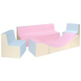 Kinderlounge Set Pasteltinten - 2 Stoelen + Sofa + Coach - Eco-leer