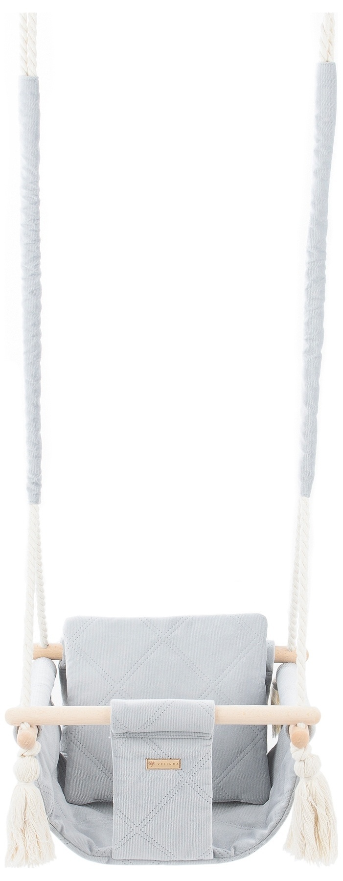 Luxe Baby Schommelstoel - Handgemaakt Design - Zilver Velours