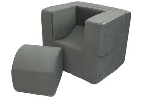 2-in-1 Kinderfauteuil Uitklapbaar - Grijs Peuterbankje met Ligfunctie