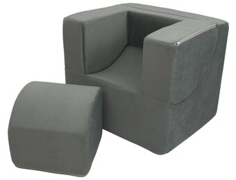 2-in-1 Kinderfauteuil Uitklapbaar - Grijs Peuterbankje met Ligfunctie