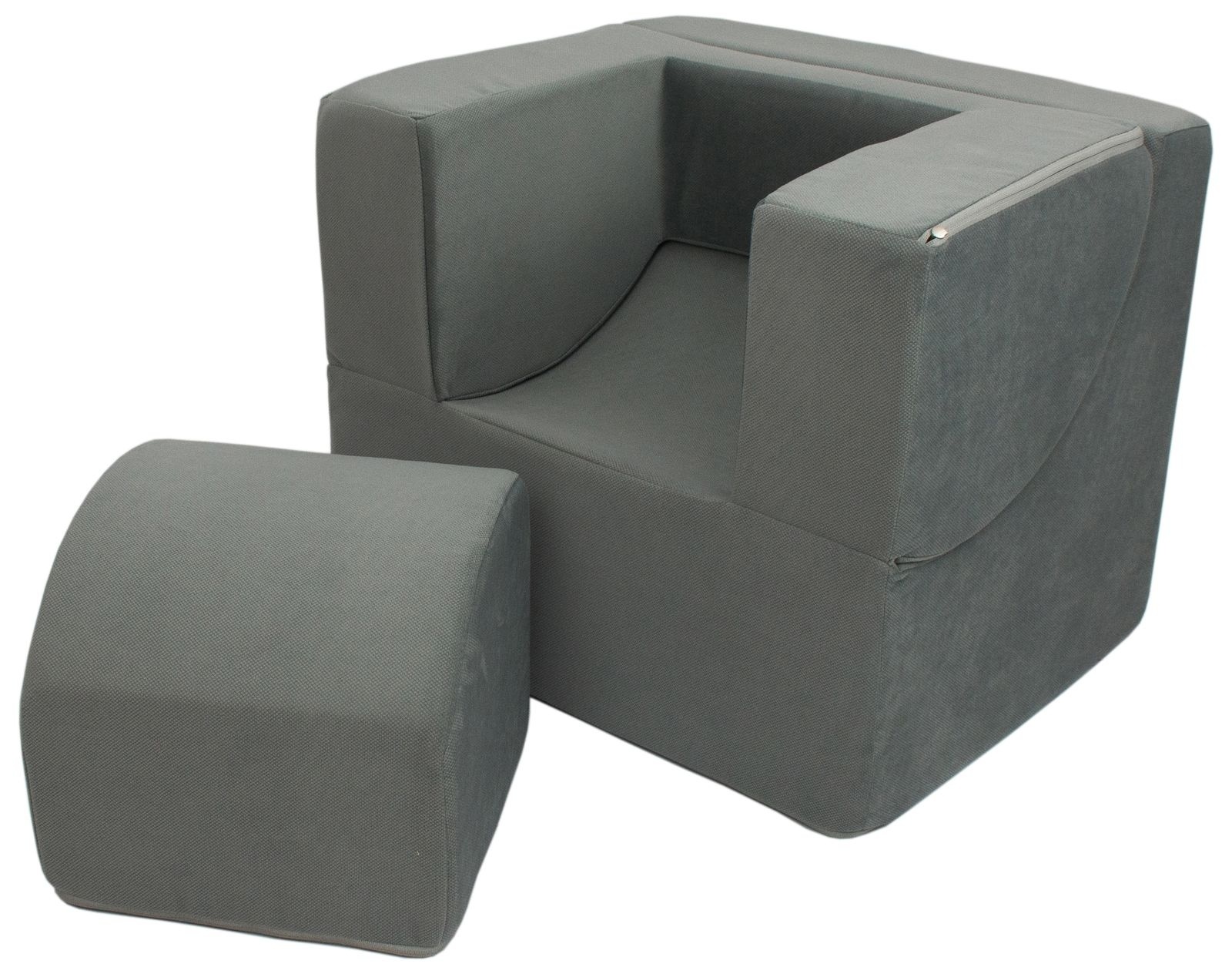 2-in-1 Kinderfauteuil Uitklapbaar - Grijs Peuterbankje met Ligfunctie