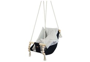 Scandinavische Baby Schommelstoel - Design Hangmat met Diamantpatroon - Naturel Hout