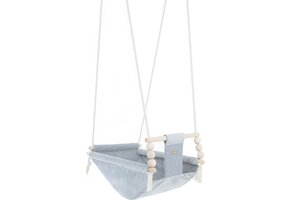 Luxe Scandinavische Babyschommel - Zilvergrijs Velours - Design Schommelstoel