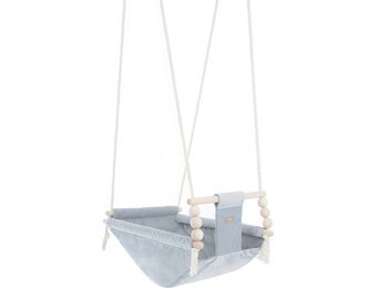 Natuurlijke Babyschommel - Houten Frame - Katoenen Touwen - Zilver