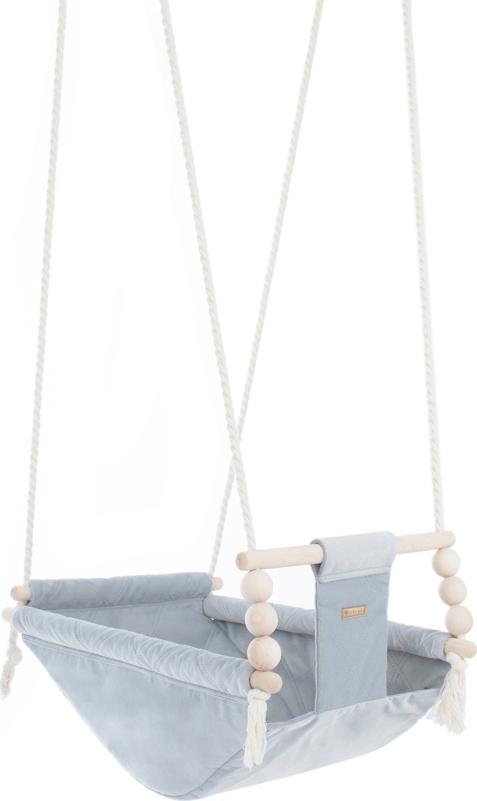 Natuurlijke Babyschommel - Houten Frame - Katoenen Touwen - Zilver