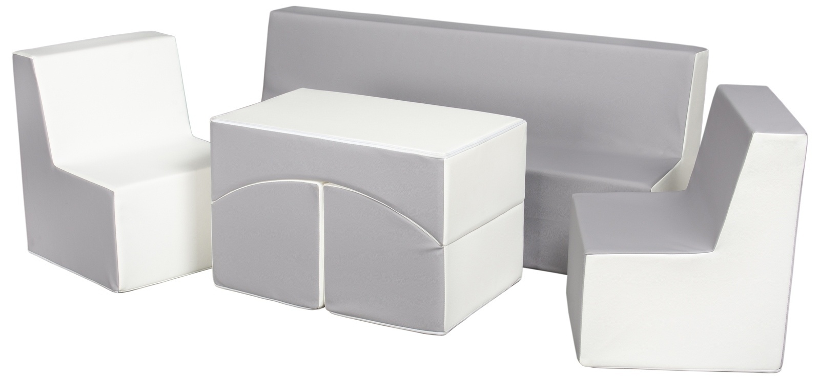 Duurzame Kindermeubelset - Eco-leder Speelhoek 4-delig - Wit/Grijs