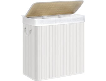 Duurzame Bamboe Wasmand 150L - Natuurlijk Wit met 3 Vakken