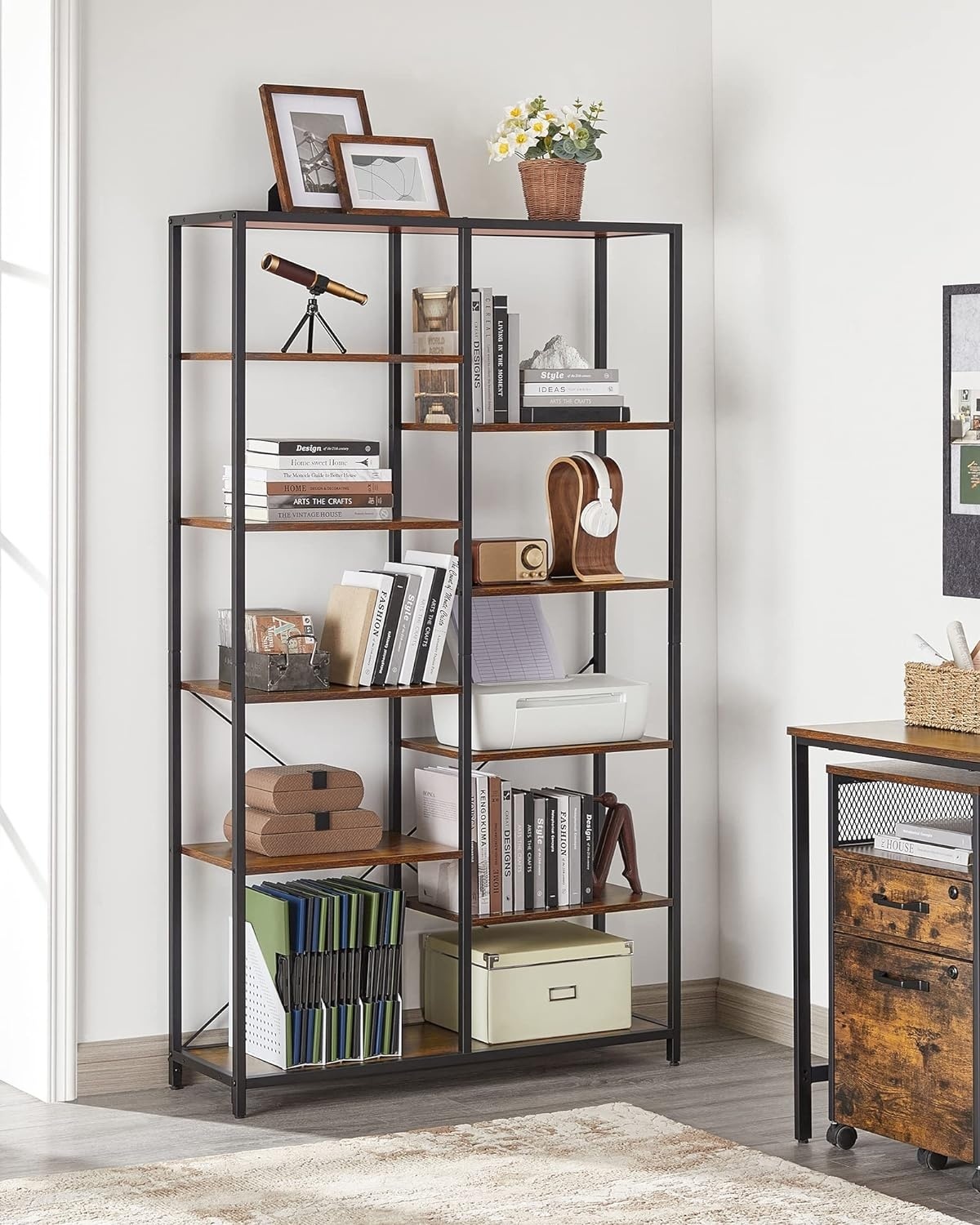 Vintage Industriële Boekenkast - Rustiek Bruin/Zwart - 170 cm hoog