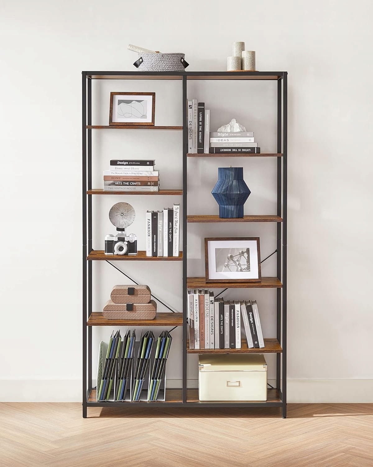 Vintage Industriële Boekenkast - Rustiek Bruin/Zwart - 170 cm hoog