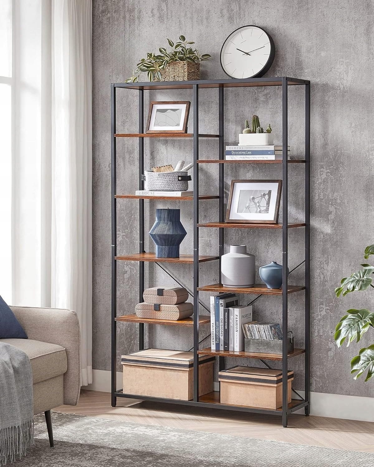 Multifunctionele Industriële Kast - 9 Planken - Vintage Bruin