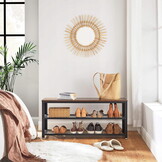 Industriële Hallbank met Schoenopberging - Vintage Bruin - Staal en Hout