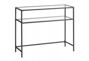 Design Glazen Sidetable - Zwart Metaal & Helder Glas - 100 cm