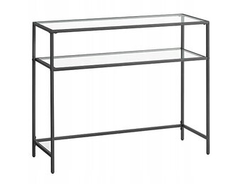 Design Glazen Sidetable - Zwart Metaal & Helder Glas - 100 cm