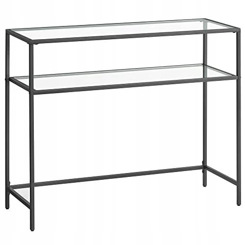 Design Glazen Sidetable - Zwart Metaal & Helder Glas - 100 cm
