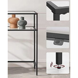 Design Glazen Sidetable - Zwart Metaal & Helder Glas - 100 cm