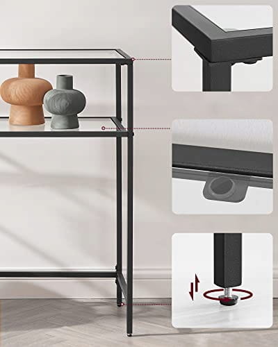 Design Glazen Sidetable - Zwart Metaal & Helder Glas - 100 cm
