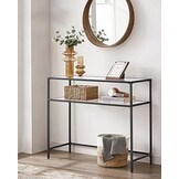 Design Glazen Sidetable - Zwart Metaal & Helder Glas - 100 cm