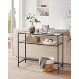 Glazen Sidetable met Stalen Frame - 100cm - Transparant/Zwart