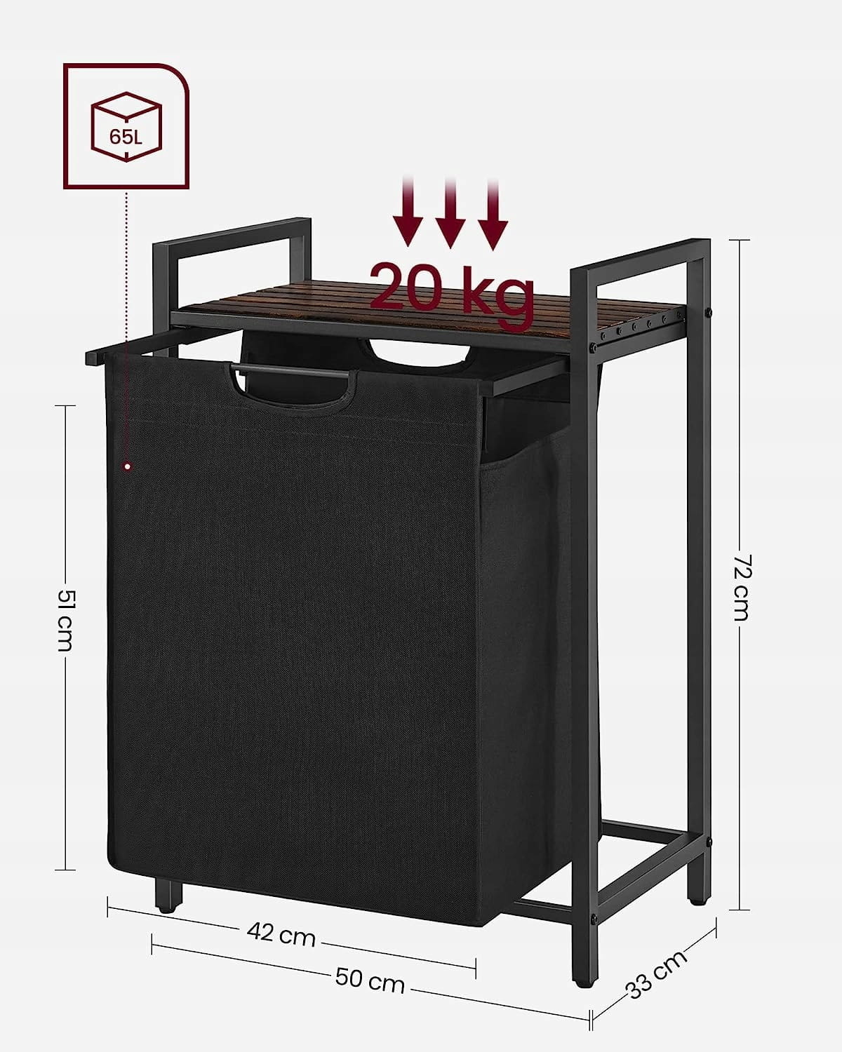 Design Wasmand met Opbergruimte - Rustiek Bruin - 65L Capaciteit