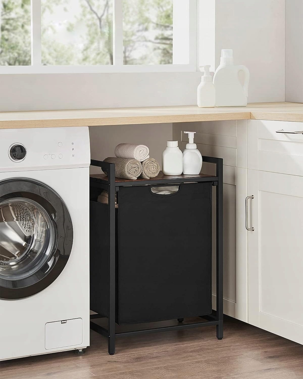 Ruimtebesparende Wasmand met Opbergvak - 65L - Rustiek Design