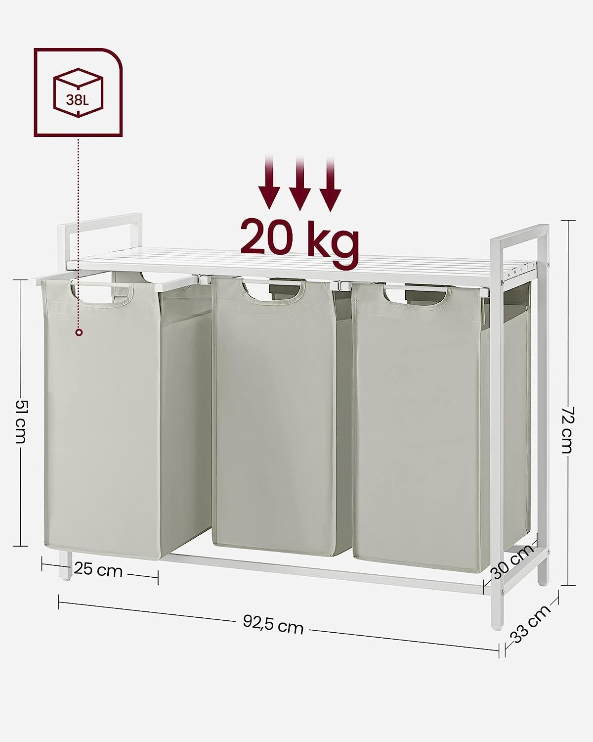 Design Wassorteerkast - 3 Vakken - Wit MDF & Staal - Modern Wasmeubilair