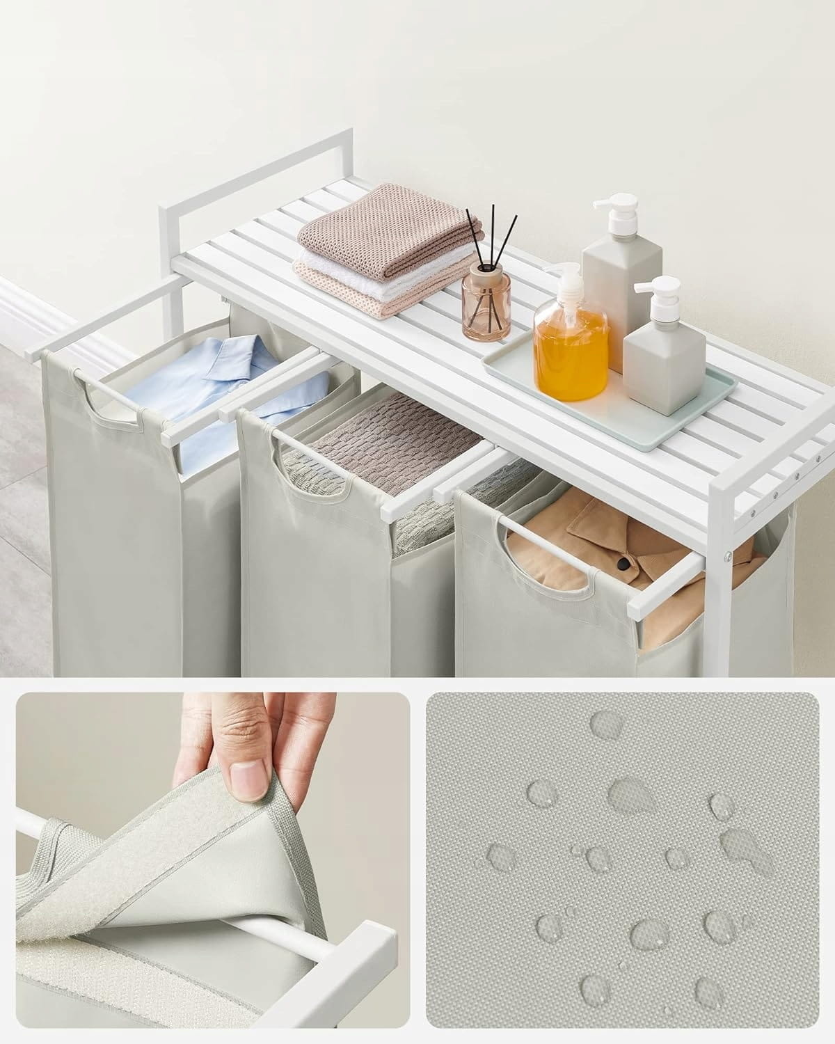 Praktische Wasorganizer 114L - Drievaks Wasmand met Werkblad - Wit