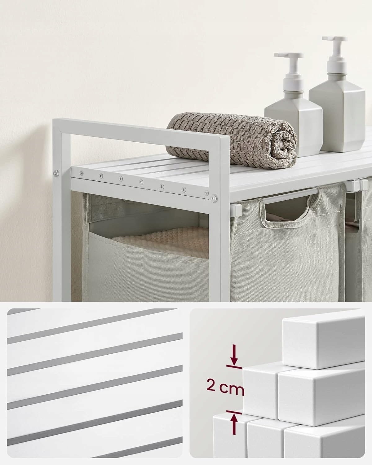 Praktische Wasorganizer 114L - Drievaks Wasmand met Werkblad - Wit