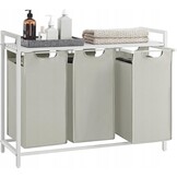 Luxe Wasmand Sorteermeubel - 3 Vakken - Wit MDF - Met Opbergruimte