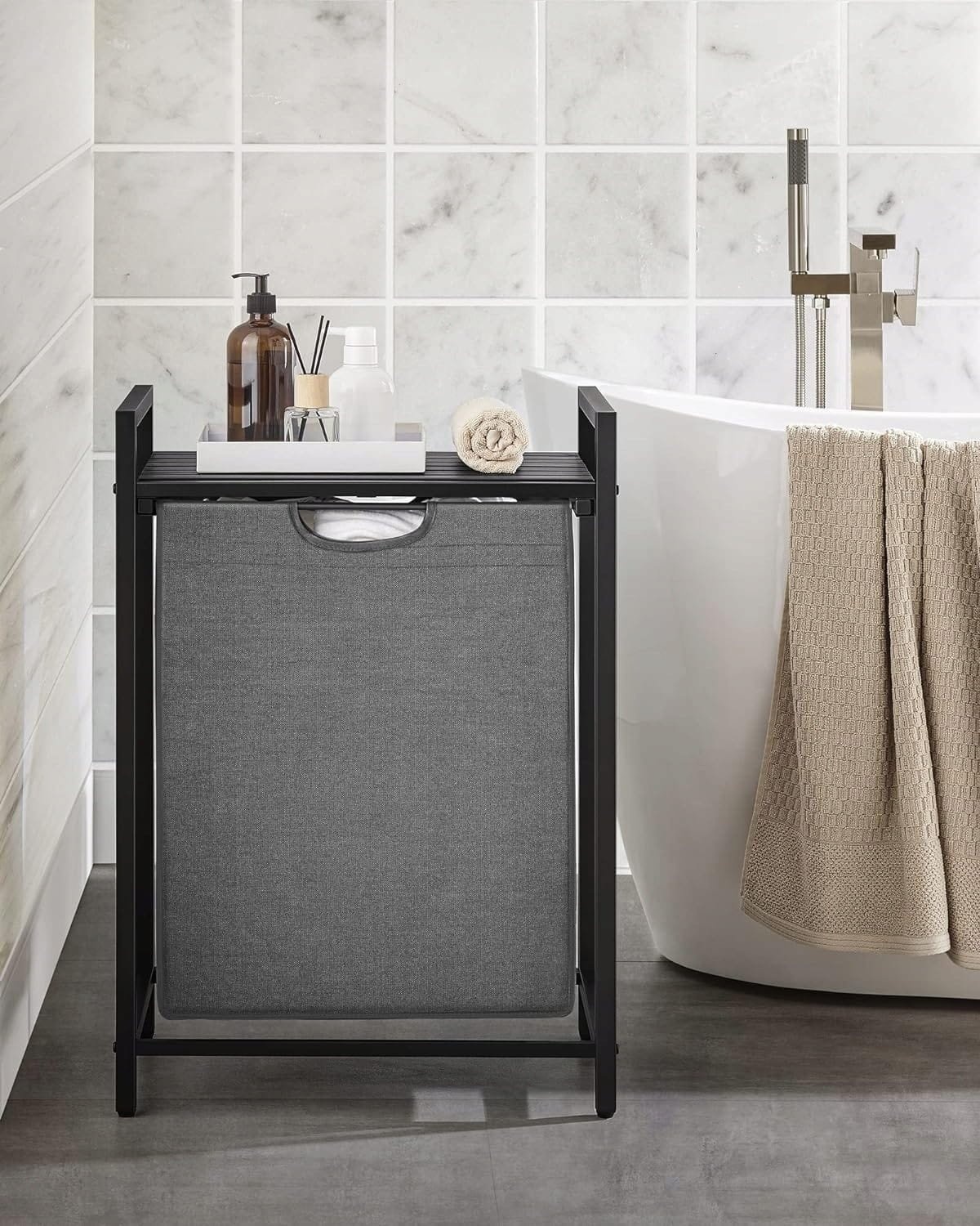 Multifunctionele Wasmand 65L - Opbergmeubel Grijs - MDF/Staal Constructie