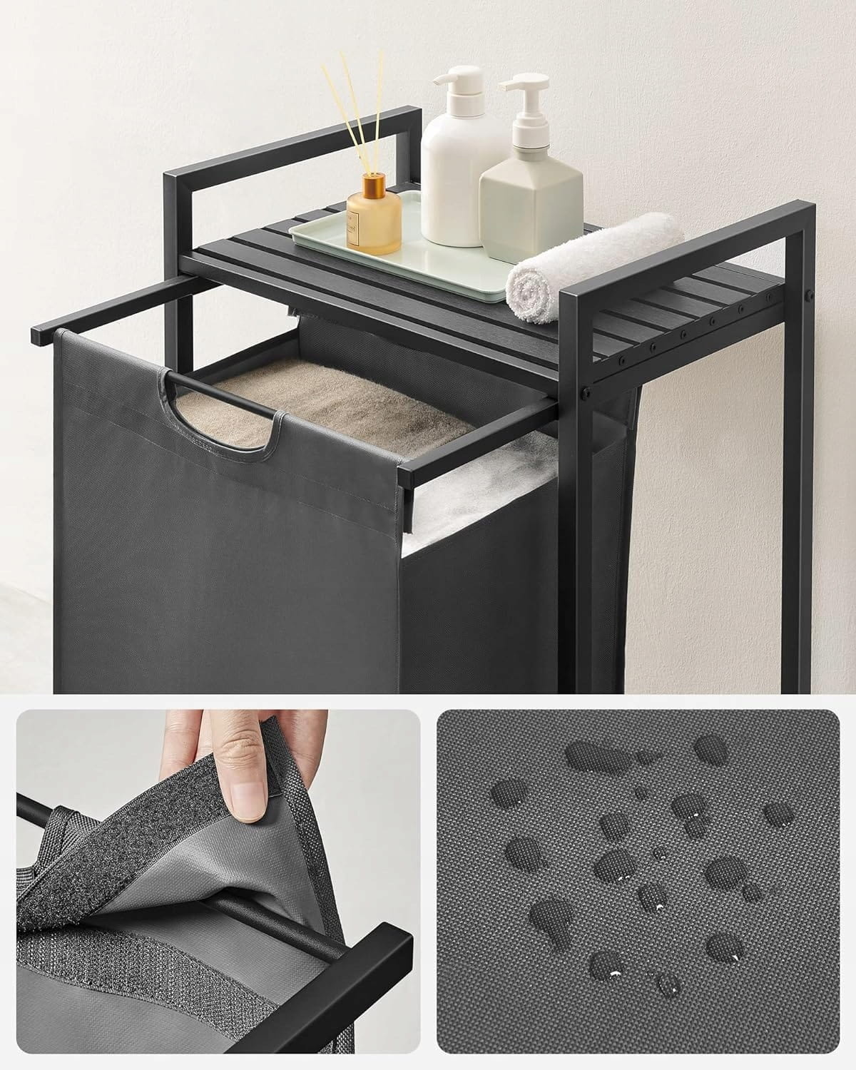 Multifunctionele Wasmand 65L - Opbergmeubel Grijs - MDF/Staal Constructie