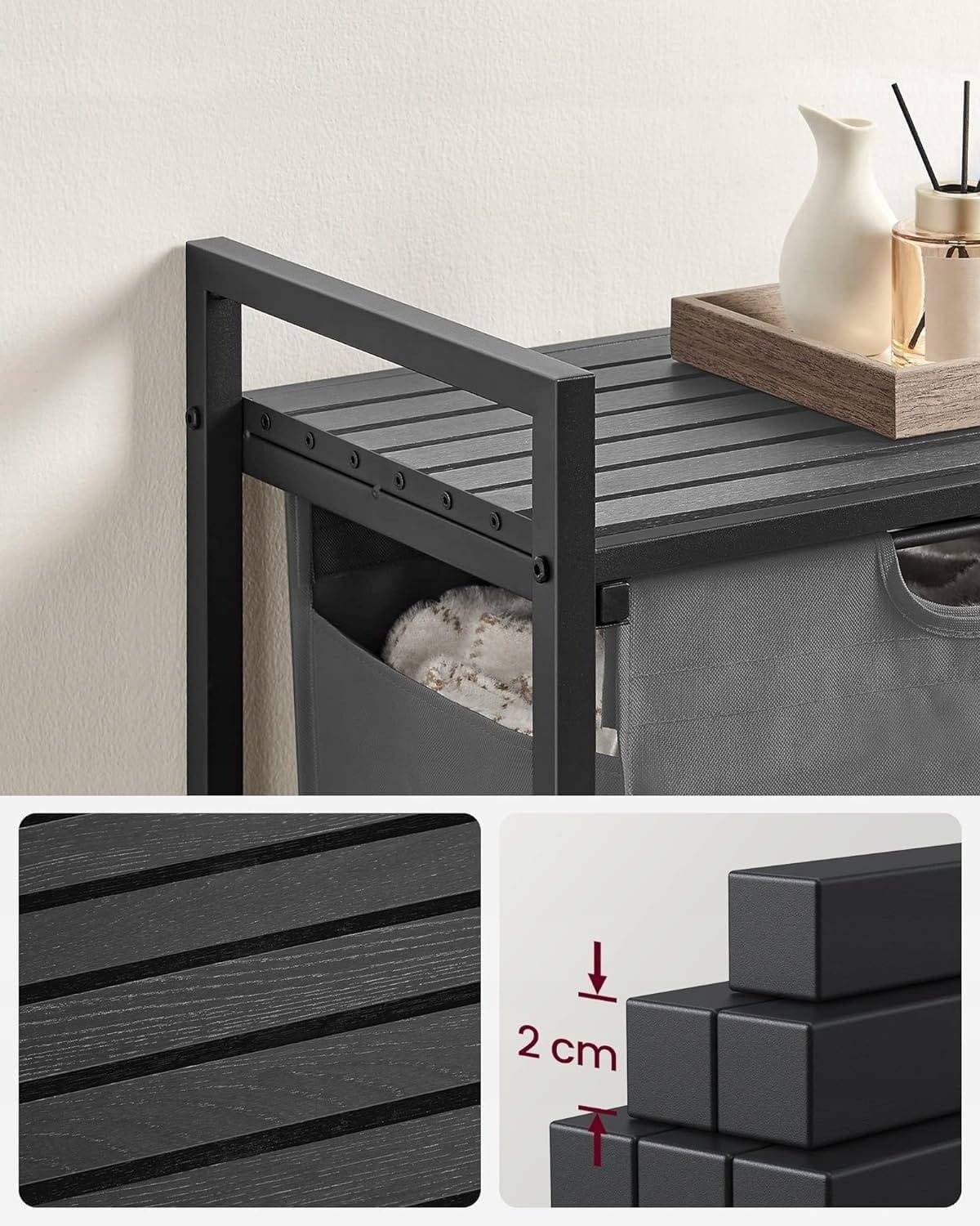 Multifunctionele Wasmand 65L - Opbergmeubel Grijs - MDF/Staal Constructie
