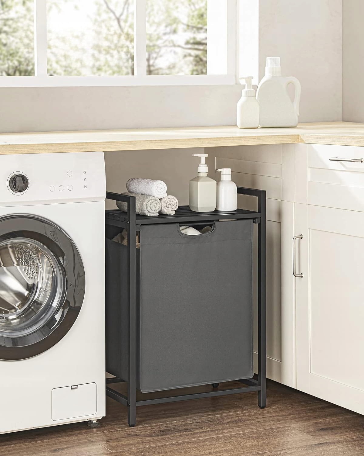 Multifunctionele Wasmand 65L - Opbergmeubel Grijs - MDF/Staal Constructie