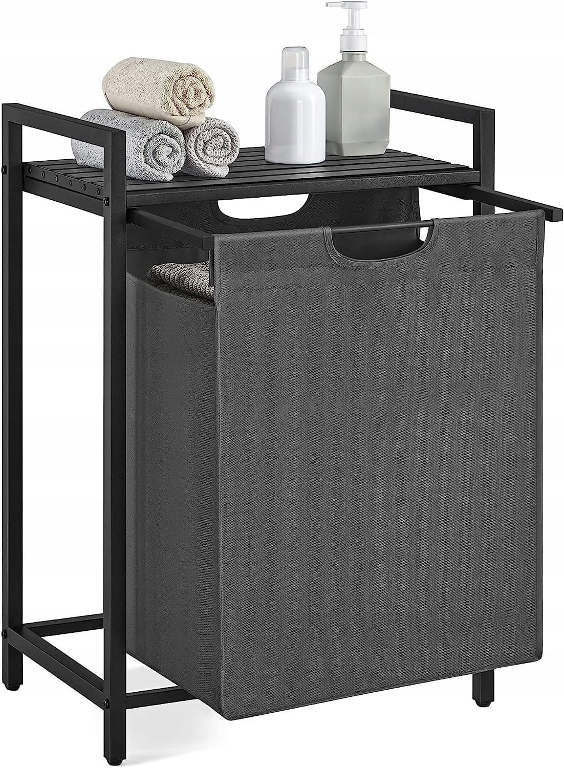 Multifunctionele Wasmand 65L - Opbergmeubel Grijs - MDF/Staal Constructie