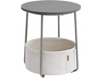Moderne Ronde Salontafel 45 cm - Ruimtebesparend Design met Opbergmand - Cementgrijs