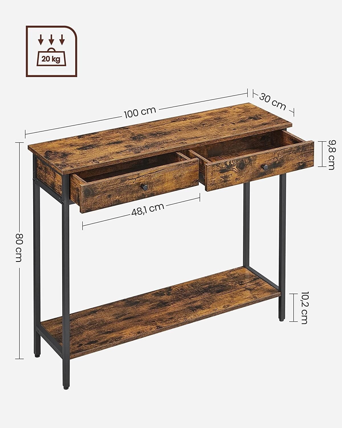 Praktische Sidetable met 2 Lades - Smal Model 100x30 cm