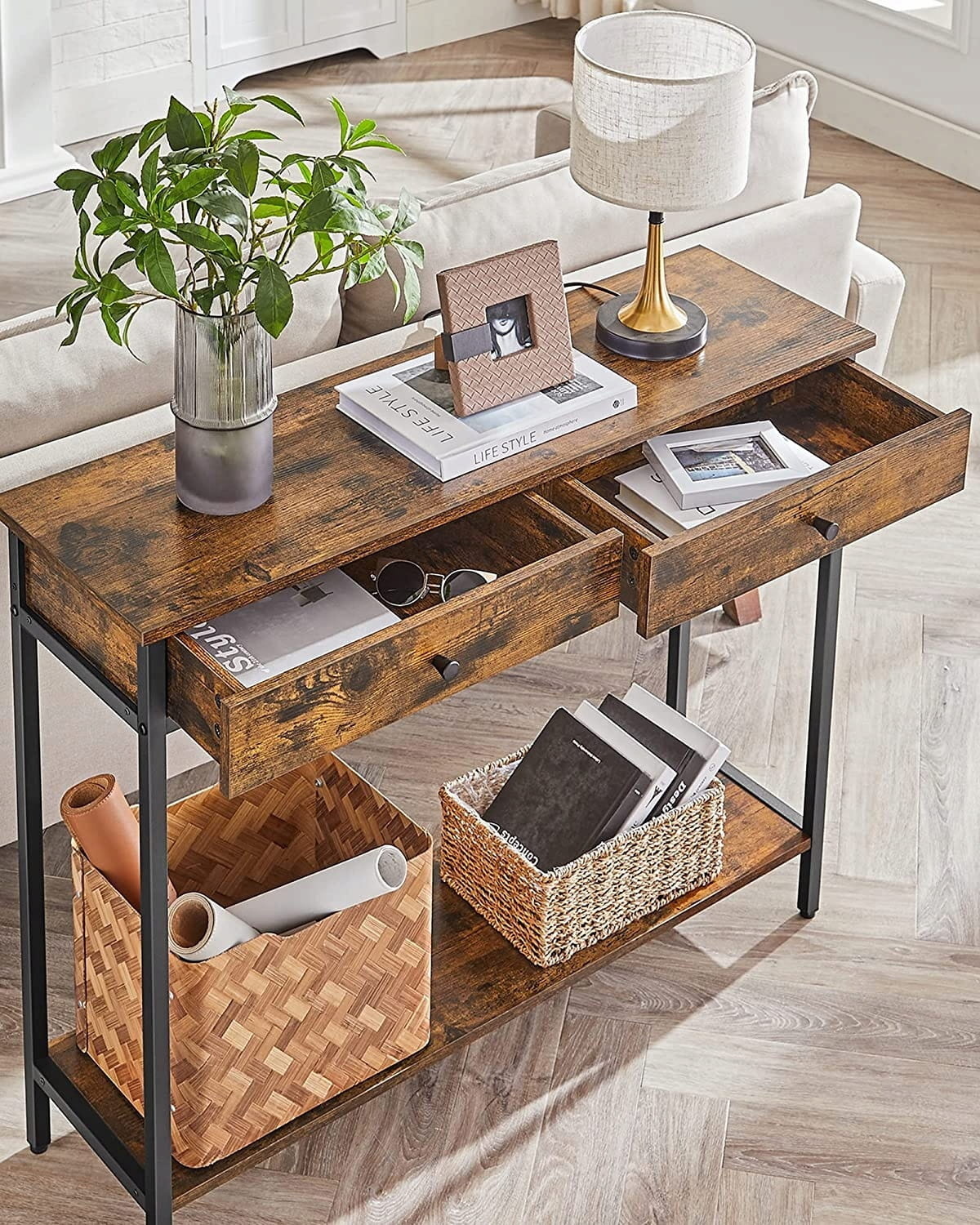 Praktische Sidetable met 2 Lades - Smal Model 100x30 cm