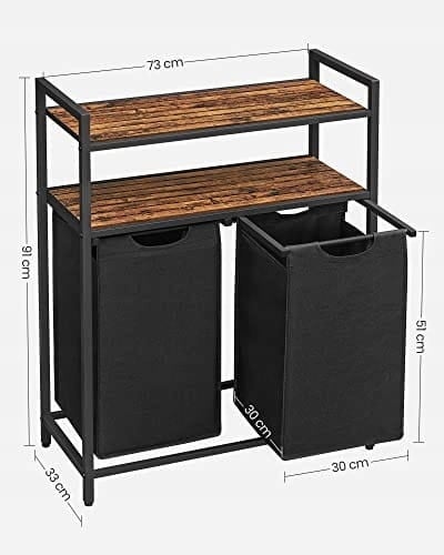 Industrieel Wasmeubel met Dubbele Mand - MDF/Staal - 91 cm hoog