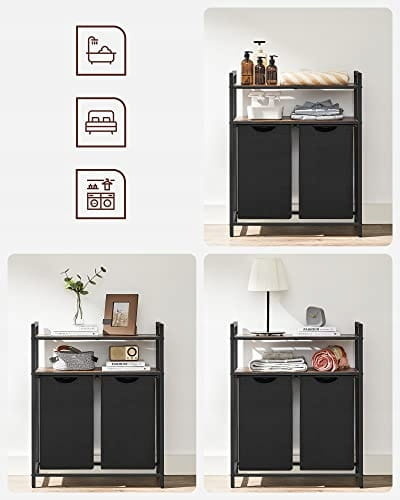 Industrieel Wasmeubel met Dubbele Mand - MDF/Staal - 91 cm hoog