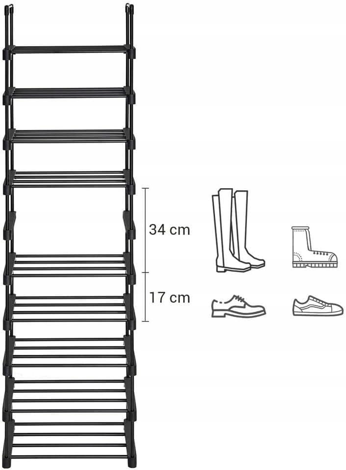 Ruimtebesparend Schoenenrek Zwart Metaal - 20 Paar - Smal Design 174cm