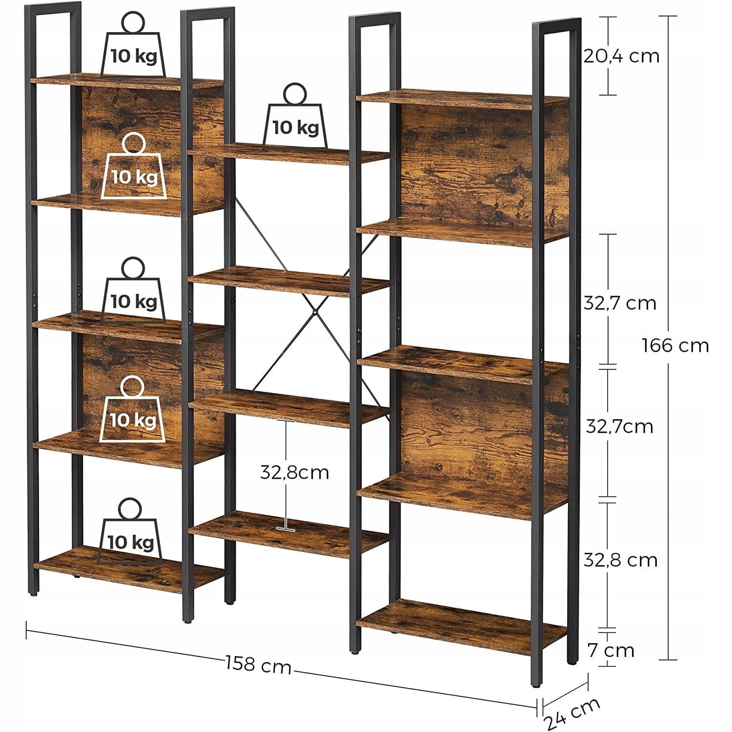 Design Boekenkast Industrieel - Vintage Loft Stijl - Rustiek Bruin 158 cm