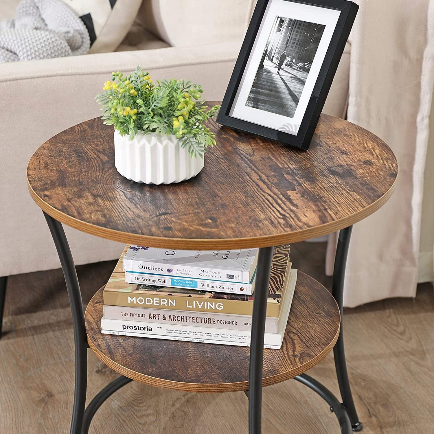 Design Salontafel Metaal & Hout - Industriële Stijl - Ø50 cm